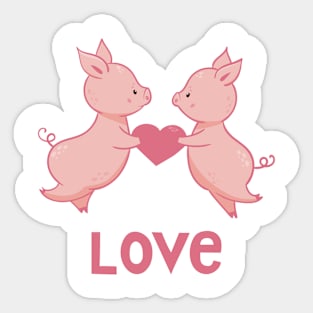 Lovely pigs with heart in hand drawn cartoon style Sticker